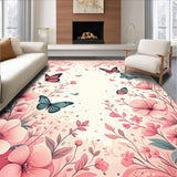 Ultra Soft Area Rug, Non Slip, Stain Resistant, Washable Area Rugs for Living Room, Bedroom, Soft Elegant Butterfly Bloom Design(Pink)