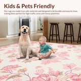 Ultra Soft Area Rug, Non Slip, Stain Resistant, Washable Area Rugs for Living Room, Bedroom, Whimsical Floral Dreamscape Design(Pink)