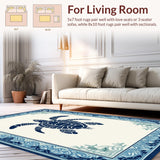 Ultra Soft Area Rug, Non Slip, Stain Resistant, Washable Area Rugs for Living Room, Bedroom, Playful Turtle Graphic Detail(White)