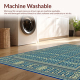 Ultra Soft Area Rug, Non Slip, Stain Resistant, Washable Area Rugs for Living Room, Bedroom, Elegant Geometric Area with Intricate Blue and Beige(Blue)