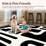 Ultra Soft Area Rug, Non Slip, Stain Resistant, Washable Area Rugs for Living Room, Bedroom, Rustic Off-White Twisted Graphics(Black)