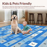 Ultra Soft Area Rug, Non Slip, Stain Resistant, Washable Area Rugs for Living Room, Bedroom, Whimsical Lettering Geometric Style(Blue)