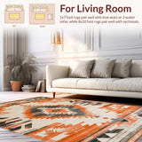 Ultra Soft Area Rug, Non Slip, Stain Resistant, Washable Area Rugs for Living Room, Bedroom, Chic Abstract Southwest Aesthetic(Orange)