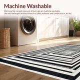 Ultra Soft Area Rug, Non Slip, Stain Resistant, Washable Area Rugs for Living Room, Bedroom, Modern Layered Stripe Rug with Varied Width Black and White Band Patterns(Gray)