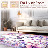 Ultra Soft Area Rug, Non Slip, Stain Resistant, Washable Area Rugs for Living Room, Bedroom, Playful Pastel Garden Scene(Purple)