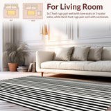 Ultra Soft Area Rug, Non Slip, Stain Resistant, Washable Area Rugs for Living Room, Bedroom, Modern Contrast Two Tone Linear Textile With Alternating Band Design(Black)