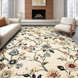 Ultra Soft Area Rug, Non Slip, Stain Resistant, Washable Area Rugs for Living Room, Bedroom, Elegant Beige Floral Area with Artistic Hand Painted Design(Ivory)