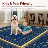 Ultra Soft Area Rug, Non Slip, Stain Resistant, Washable Area Rugs for Living Room, Bedroom, Modern Loom Geometric Area(Blue)