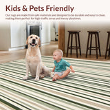 Ultra Soft Area Rug, Non Slip, Stain Resistant, Washable Area Rugs for Living Room, Bedroom, Red and Beige Olive Stripe Coastal Area(Ivory)