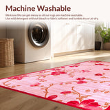 Ultra Soft Area Rug, Non Slip, Stain Resistant, Washable Area Rugs for Living Room, Bedroom, Radiant Cheerful Flower Pattern(Pink)