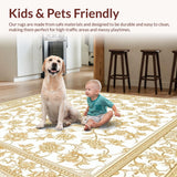 Ultra Soft Area Rug, Non Slip, Stain Resistant, Washable Area Rugs for Living Room, Bedroom, Vintage Elegance Round Area with Ornate Detailing in Beige(Gold)
