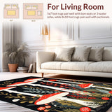Ultra Soft Area Rug, Non Slip, Stain Resistant, Washable Area Rugs for Living Room, Bedroom, Nature-Inspired Black Aesthetic(Red)