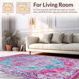 Ultra Soft Area Rug, Non Slip, Stain Resistant, Washable Area Rugs for Living Room, Bedroom, Luxurious Vintage Textured Elements(Pink)