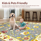 Ultra Soft Area Rug, Non Slip, Stain Resistant, Washable Area Rugs for Living Room, Bedroom, Elegant Color Splash Floral Theme(Blue)