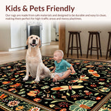 Ultra Soft Area Rug, Non Slip, Stain Resistant, Washable Area Rugs for Living Room, Bedroom, Elegant Floral Insect Fusion(Black)