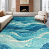 Ultra Soft Area Rug, Non Slip, Stain Resistant, Washable Area Rugs for Living Room, Bedroom, Artistic Ocean Wave Area Rug with Vintage Trellis Design Elements(Blue)