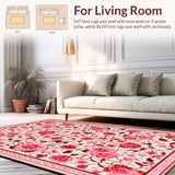Ultra Soft Area Rug, Non Slip, Stain Resistant, Washable Area Rugs for Living Room, Bedroom, Whimsical Bright Blossom Theme(Pink)