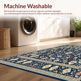 Ultra Soft Area Rug, Non Slip, Stain Resistant, Washable Area Rugs for Living Room, Bedroom, Waterproof Runner with Rustic Botanical Motif(Blue)
