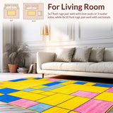 Ultra Soft Area Rug, Non Slip, Stain Resistant, Washable Area Rugs for Living Room, Bedroom, Playful Tiled Pattern Design(Yellow)
