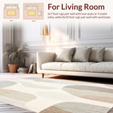 Ultra Soft Area Rug, Non Slip, Stain Resistant, Washable Area Rugs for Living Room, Bedroom, Abstract Boho Chic Area Showcasing Freeform Lines and Layered Shapes(Beige)