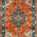 Ultra Soft Area Rug, Non Slip, Stain Resistant, Washable Area Rugs for Living Room, Bedroom, Elegant Distressed Round Geometric Design(Orange)