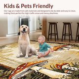 Ultra Soft Area Rug, Non Slip, Stain Resistant, Washable Area Rugs for Living Room, Bedroom, Rustic Warm Beige Floral Theme(Beige)