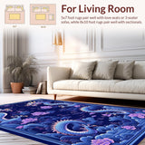 Ultra Soft Area Rug, Non Slip, Stain Resistant, Washable Area Rugs for Living Room, Bedroom, Whimsical Dragon Fantasy Motif(Blue)