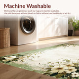 Ultra Soft Area Rug, Non Slip, Stain Resistant, Washable Area Rugs for Living Room, Bedroom, Distressed Botanical Farmhouse Dining Room Area Carpet(Green)