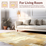 Ultra Soft Area Rug, Non Slip, Stain Resistant, Washable Area Rugs for Living Room, Bedroom, Luxurious Gold Foil Inspired Runner Featuring Sleek Modern Lines(Beige)