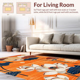 Ultra Soft Area Rug, Non Slip, Stain Resistant, Washable Area Rugs for Living Room, Bedroom, Tropical Floral Oasis Vibes(Orange)