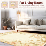 Ultra Soft Area Rug, Non Slip, Stain Resistant, Washable Area Rugs for Living Room, Bedroom, Artisan Floral Scroll Area with Timeless Botanical Embellishments(Beige)