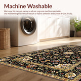 Ultra Soft Area Rug, Non Slip, Stain Resistant, Washable Area Rugs for Living Room, Bedroom, Elegant Earthy Botanical Motif(Black)