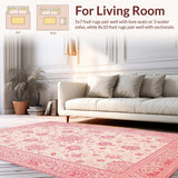 Ultra Soft Area Rug, Non Slip, Stain Resistant, Washable Area Rugs for Living Room, Bedroom, Chic Vintage Blossom Motif(Pink)