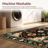 Ultra Soft Area Rug, Non Slip, Stain Resistant, Washable Area Rugs for Living Room, Bedroom, Elegant Black Botanical Elegance Design(Black)