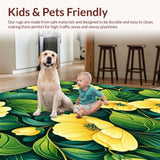 Ultra Soft Area Rug, Non Slip, Stain Resistant, Washable Area Rugs for Living Room, Bedroom, Floral Bath with Yellow and Green Flowers(Yellow)