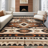 Ultra Soft Area Rug, Non Slip, Stain Resistant, Washable Area Rugs for Living Room, Bedroom, Cultural Rustic Geometric Aesthetic(Brown)
