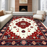 Ultra Soft Area Rug, Non Slip, Stain Resistant, Washable Area Rugs for Living Room, Bedroom, Traditional Oriental Ivory Red Living Room Non-Shedding Rug(Red)