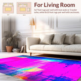 Ultra Soft Area Rug, Non Slip, Stain Resistant, Washable Area Rugs for Living Room, Bedroom, Playful Rainbow Eclectic Composition(Pink)