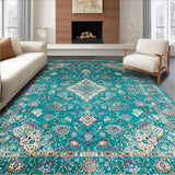 Ultra Soft Area Rug, Non Slip, Stain Resistant, Washable Area Rugs for Living Room, Bedroom, Rustic Lake Green Floral Motif(Green)