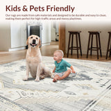 Ultra Soft Area Rug, Non Slip, Stain Resistant, Washable Area Rugs for Living Room, Bedroom, Bohemian Style Area in Cream and Light Gray(Gray)
