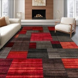 Ultra Soft Area Rug, Non Slip, Stain Resistant, Washable Area Rugs for Living Room, Bedroom, Vibrant Rustic Patchwork Aesthetic(Red)
