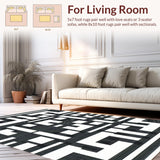 Ultra Soft Area Rug, Non Slip, Stain Resistant, Washable Area Rugs for Living Room, Bedroom, Washable Area Rug Black & White Contemporary Design(Black)