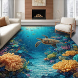 Ultra Soft Area Rug, Non Slip, Stain Resistant, Washable Area Rugs for Living Room, Bedroom, Vibrant Underwater Paradise Rug With Sea Turtles Swimming Among Coral Reef(Blue)