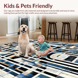 Ultra Soft Area Rug, Non Slip, Stain Resistant, Washable Area Rugs for Living Room, Bedroom, Art Deco Echo Rug: Black and White Linear Design(Blue)