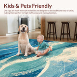 Ultra Soft Area Rug, Non Slip, Stain Resistant, Washable Area Rugs for Living Room, Bedroom, Tropical Surfboard Art Rug with Whimsical Mermaid and Fish Inspired Patterns(Blue)