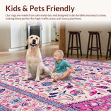 Ultra Soft Area Rug, Non Slip, Stain Resistant, Washable Area Rugs for Living Room, Bedroom, Lively Multicolor Organic Shapes(Pink)