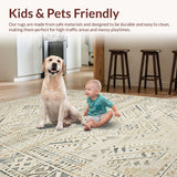 Ultra Soft Area Rug, Non Slip, Stain Resistant, Washable Area Rugs for Living Room, Bedroom, Delicate Pink Botanical Elegance(Beige)