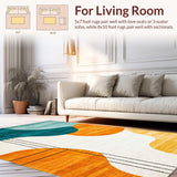 Ultra Soft Area Rug, Non Slip, Stain Resistant, Washable Area Rugs for Living Room, Bedroom, Artistic Teal and Rust Brush Strokes(White)