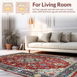 Ultra Soft Area Rug, Non Slip, Stain Resistant, Washable Area Rugs for Living Room, Bedroom, Rustic Vibrant Floral Arrangement(Red)
