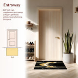Ultra Soft Area Rug, Non Slip, Stain Resistant, Washable Area Rugs for Living Room, Bedroom, Sleek Contemporary Gold Accented Lines(Black)